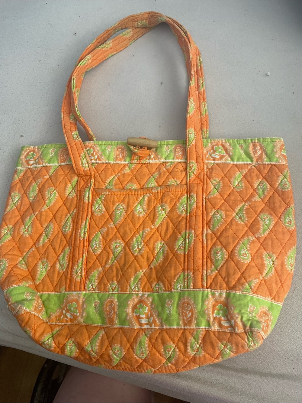 Orange & Lime Quilted Tote Bag - Casual Everyday Shoulder Tote
